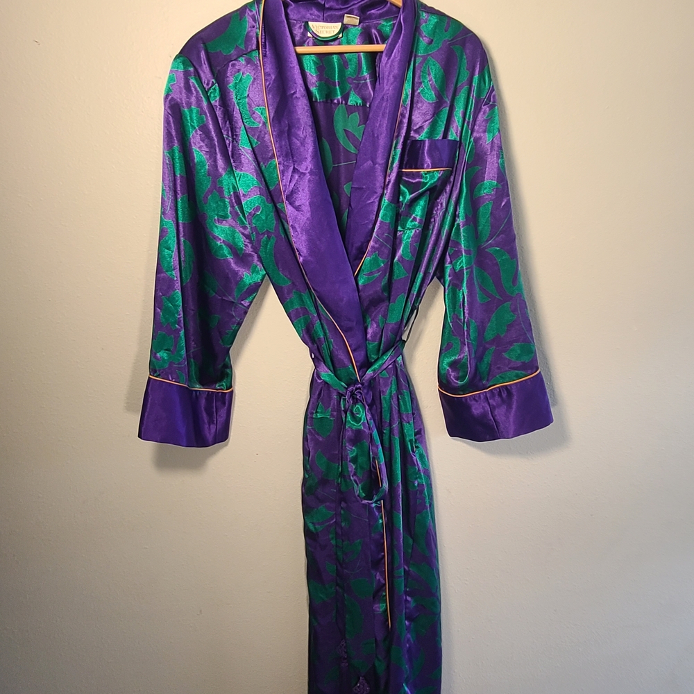 Victoria's Secret Purple and Green Satin Robe